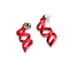 Bright red "double helix" spiral post earrings